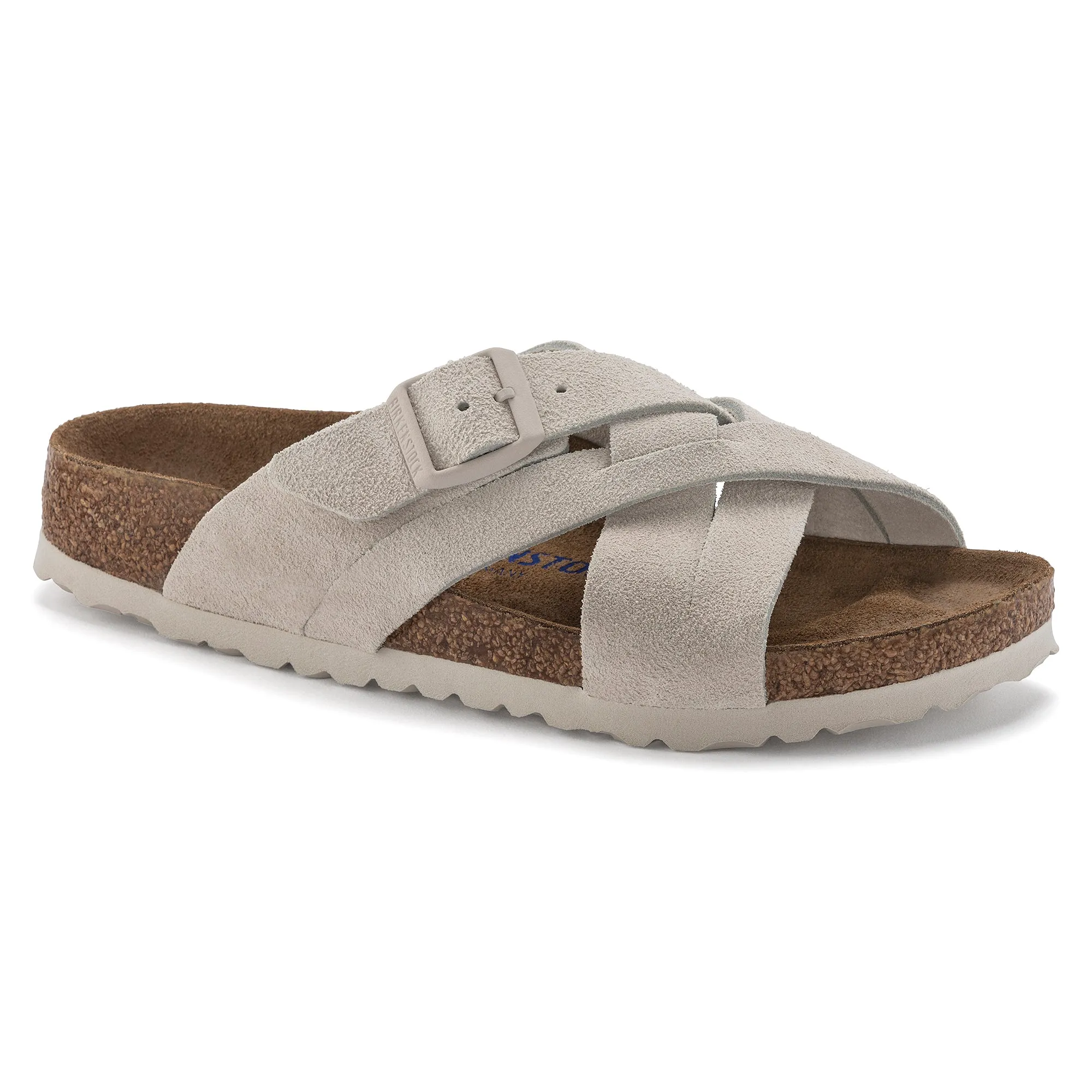 Women's Birkenstock Lugano Soft Footbed Suede Leather Color: Antique White (MEDIUM/NARROW WIDTH)