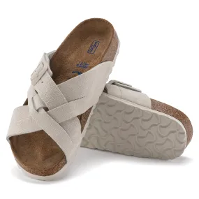 Women's Birkenstock Lugano Soft Footbed Suede Leather Color: Antique White (MEDIUM/NARROW WIDTH)