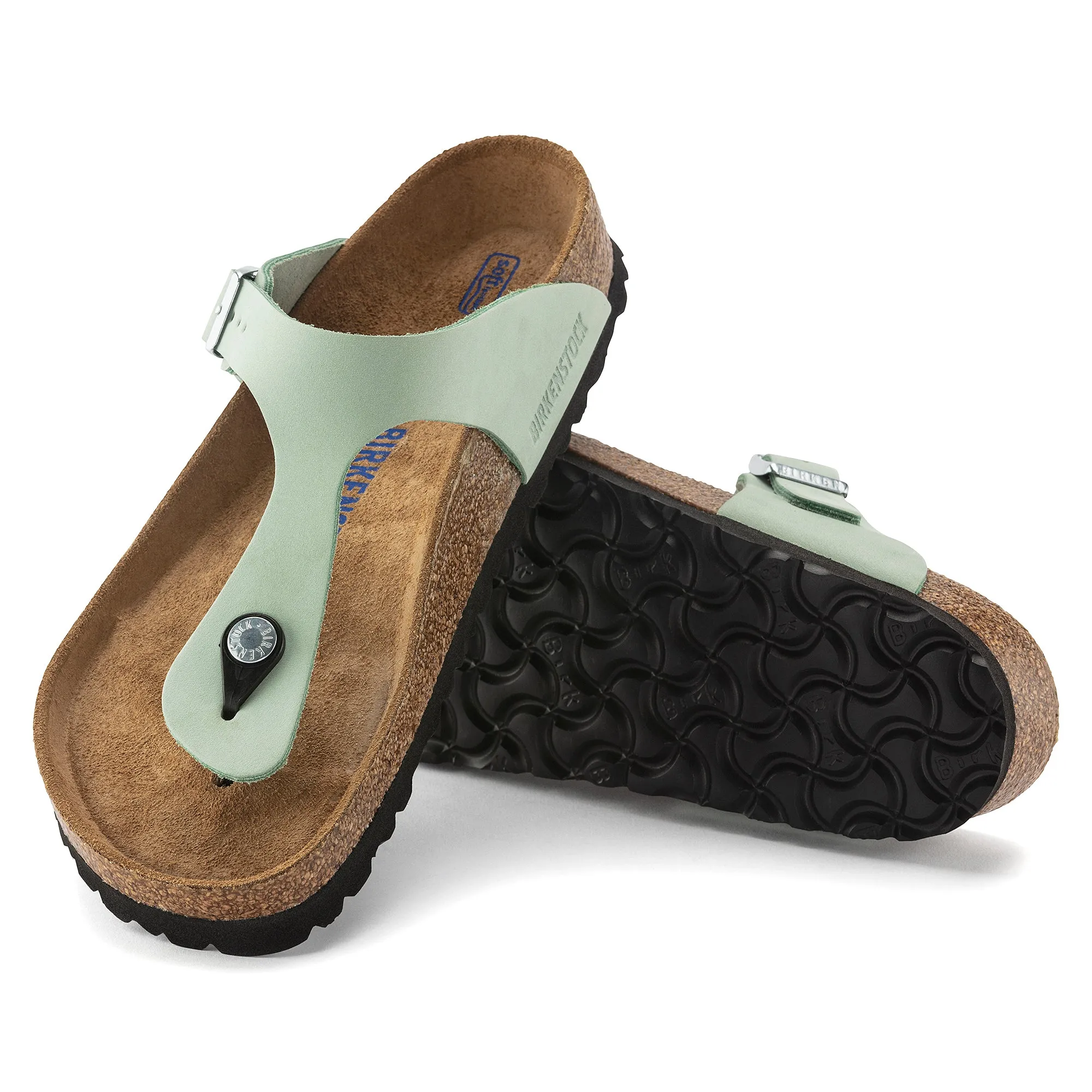 Women's Birkestock Gizeh Soft Footbed Nubuck Leather Color: Matcha