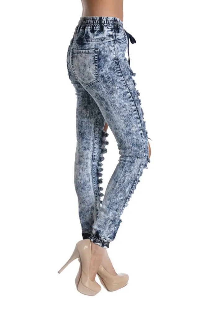 Women's Destroyed Acid Wash Jogger Pants