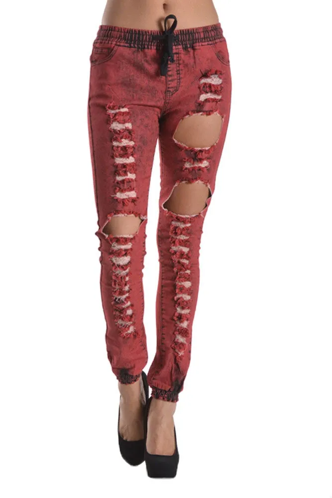 Women's Destroyed Acid Wash Jogger Pants