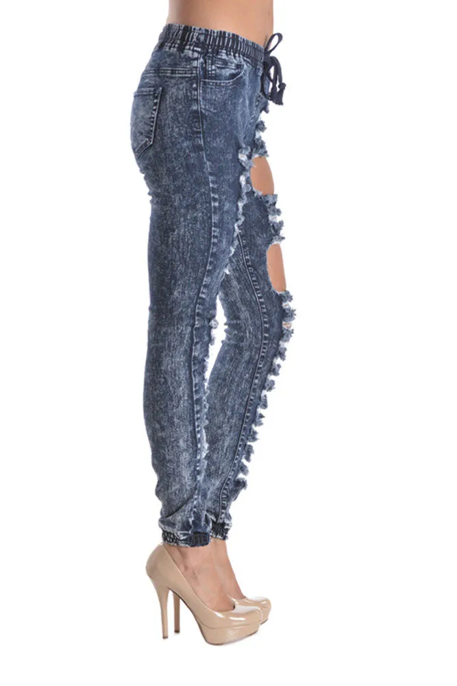 Women's Destroyed Acid Wash Jogger Pants