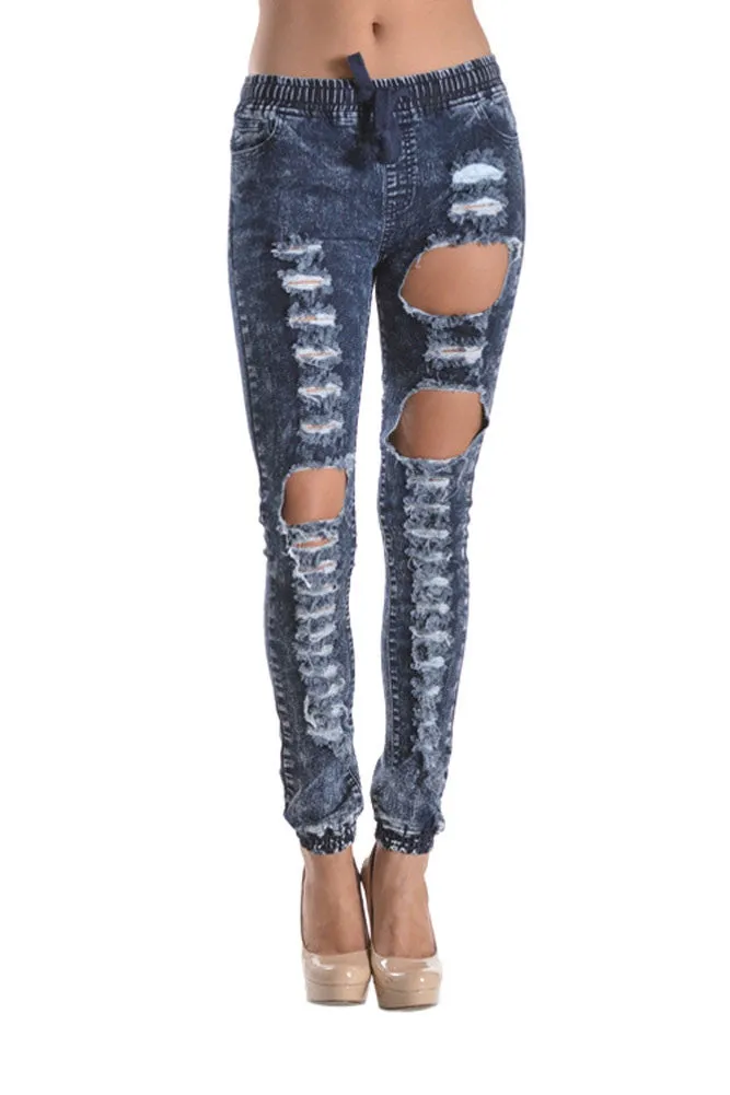 Women's Destroyed Acid Wash Jogger Pants