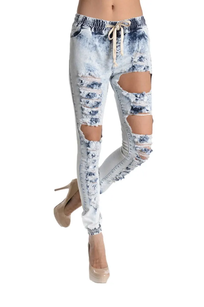 Women's Destroyed Acid Wash Jogger Pants