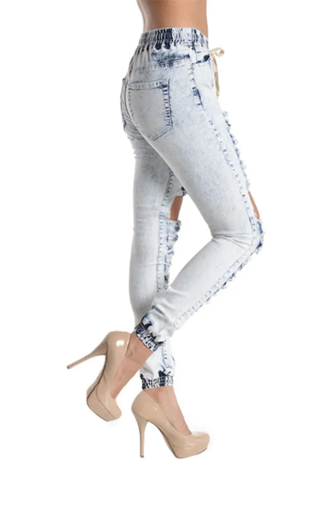 Women's Destroyed Acid Wash Jogger Pants