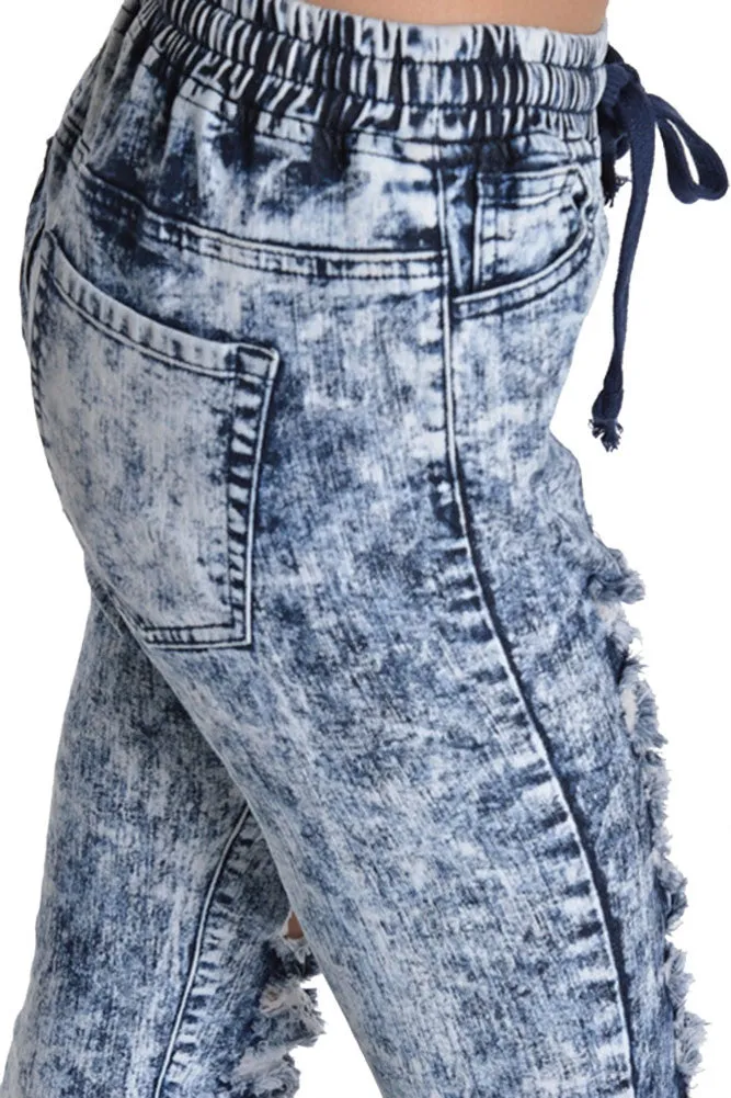 Women's Destroyed Acid Wash Jogger Pants