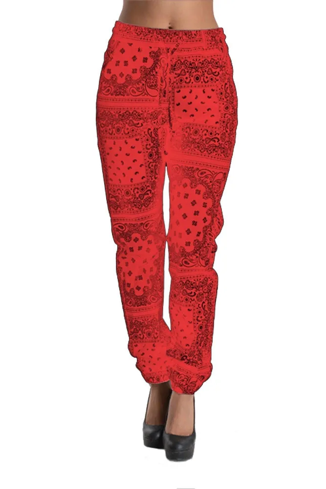 Women's Offset Bandana Print Twill Jogger Pants