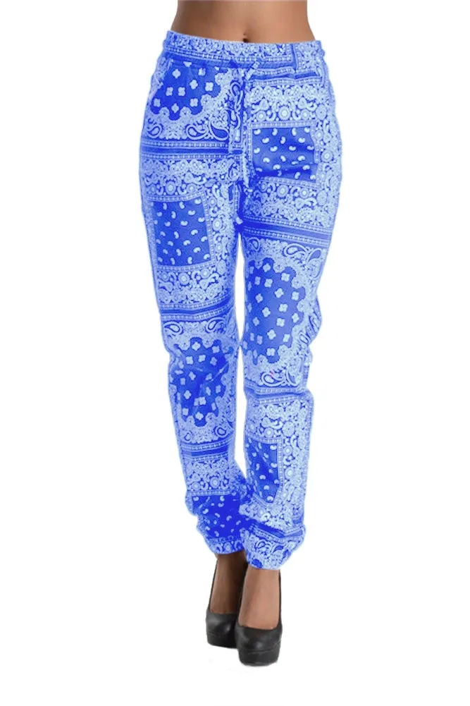 Women's Offset Bandana Print Twill Jogger Pants