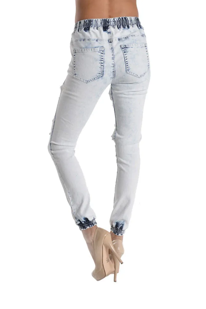 Women's Ripped Acid Wash Jogger Pants