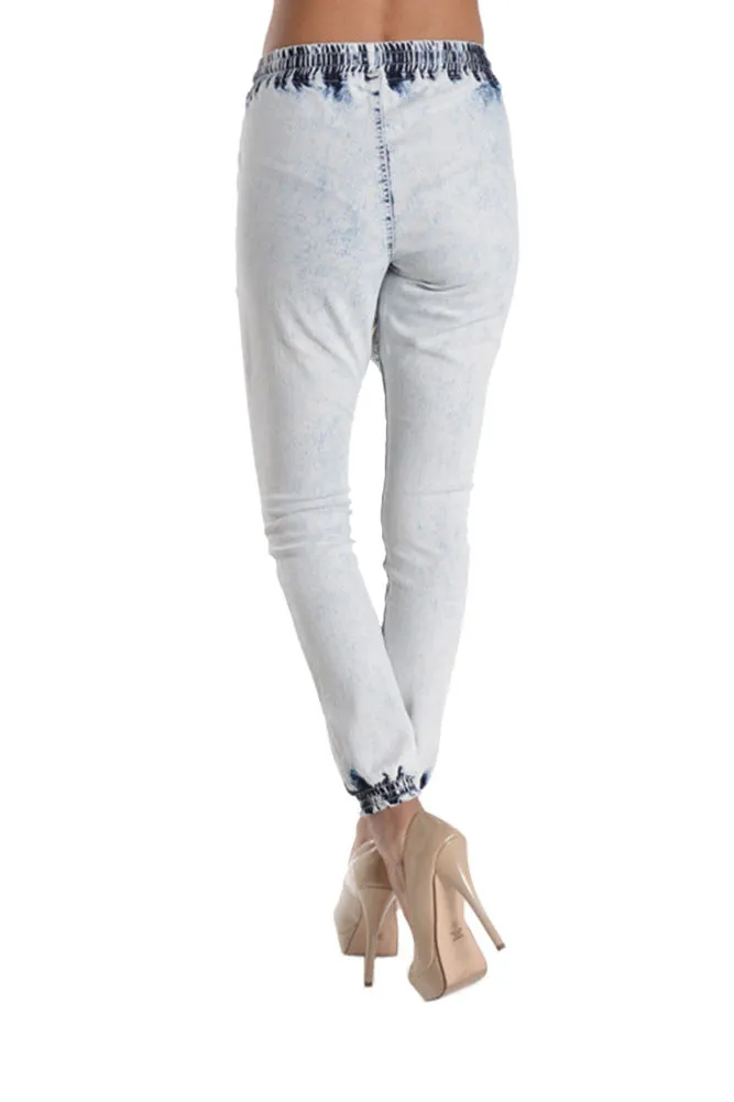 Women's Torn Acid Wash Denim Jogger Pants